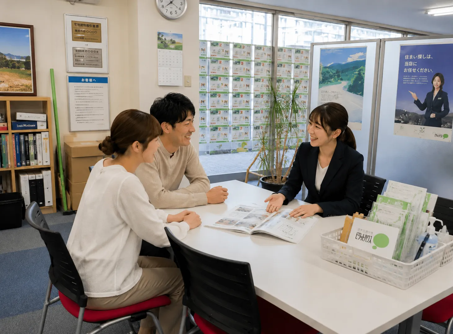 ピタットハウス近江八幡店でスタッフに住まいの相談をするご夫婦